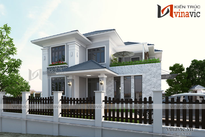 Mẫu nhà 2 tầng 4 phòng ngủ ngang 11m thiết kế theo phong cách hiện đại 