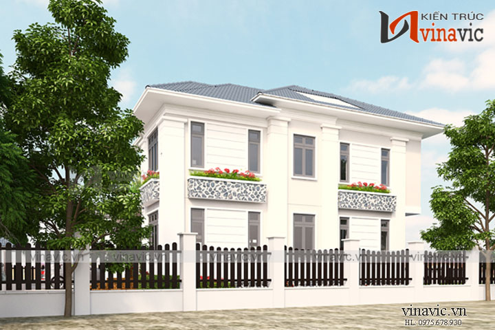 Mẫu nhà 2 tầng 4 phòng ngủ ngang 11m thiết kế theo phong cách hiện đại 