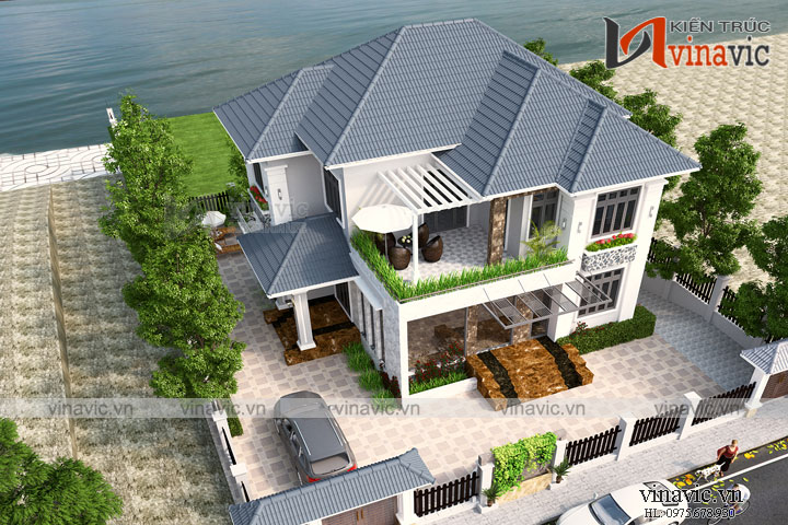 View tổng thể Mẫu nhà 2 tầng 4 phòng ngủ 