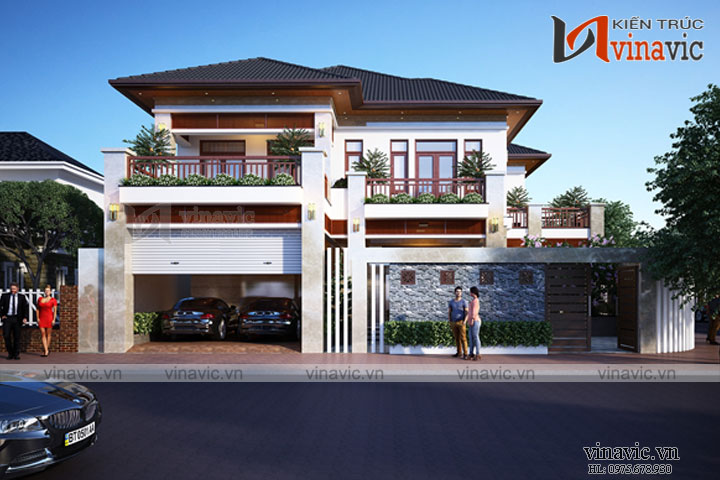 View chính mẫu thiết kế nhà biệt thự 2 tầng 160m2