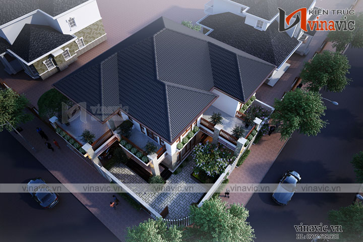 View tổng thể mẫu thiết kế nhà biệt thự 2 tầng 160m2