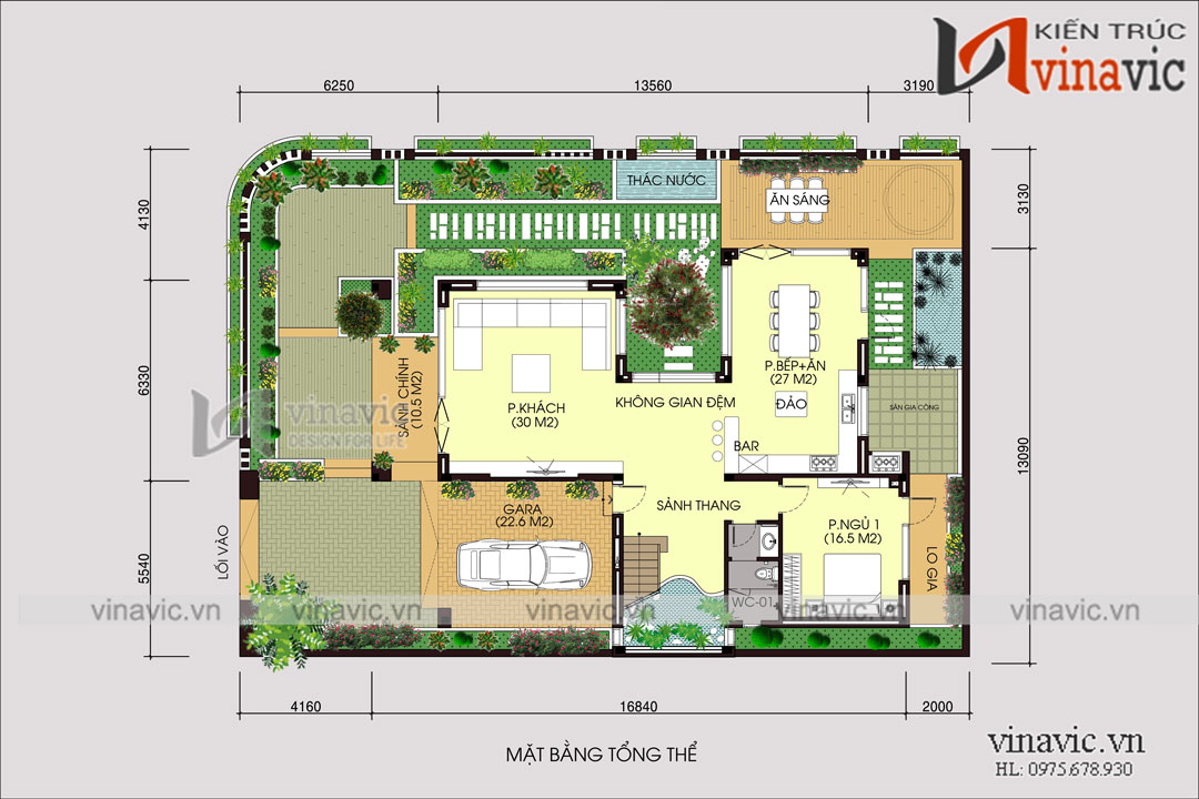 Mặt bằng tổng thể mẫu Biệt thự 2 tầng 100m2 3 phòng ngủ