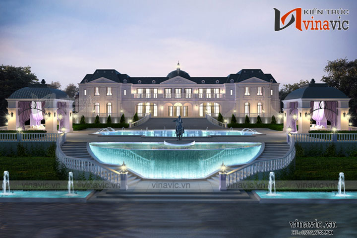 Phối cảnh mặt tiền mẫu biệt thự kiểu lâu đài Pháp đẹp sang trọng 