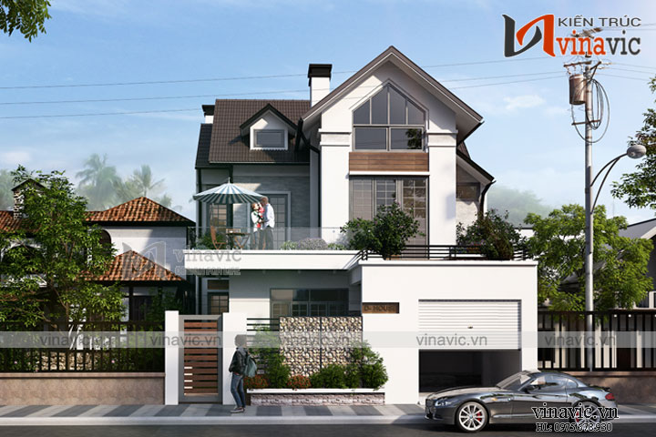 View chính Thiết kế nhà 2 tầng 4 phòng ngủ diện tích 150m2