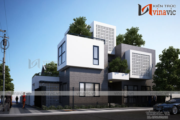 mẫu nhà 3 tầng hiện đại mặt tiền 8m