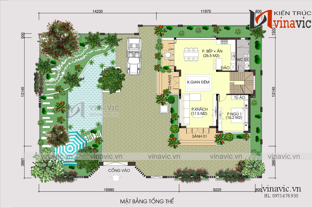 Mặt bằng tổng thể bản thiết kế biệt thự 3 tầng hiện đại 