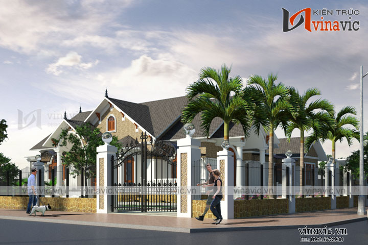 Phối cảnh góc nhìn khác Biệt thự vườn 1 tầng 4 phòng ngủ tân cổ điển Hạ Hòa- Phú Thọ BT1676