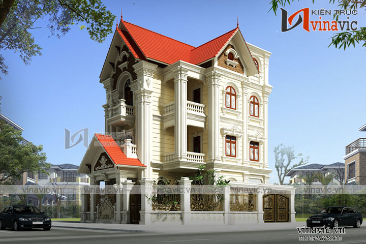 Phối cảnh góc nhìn nghiêng mẫu cải tạo nhà biệt thự 3 tầng 