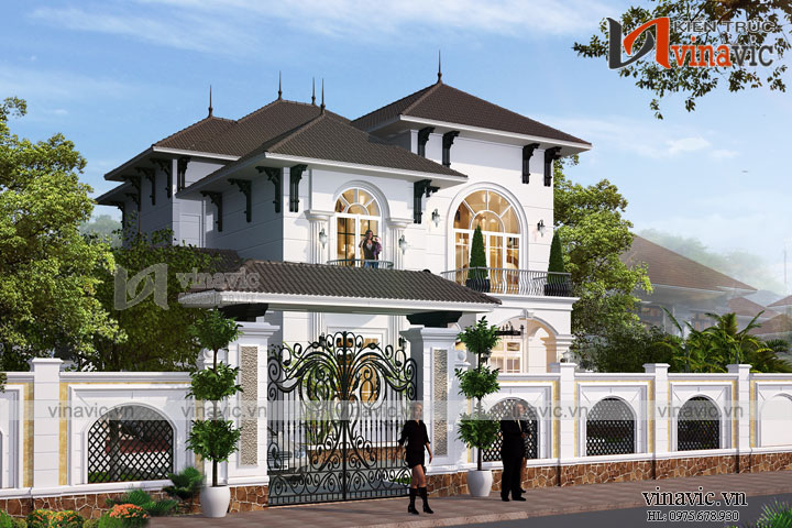 Phối cảnh góc nhìn nghiêng thiết kế nhà 3 tầng có tầng lửng