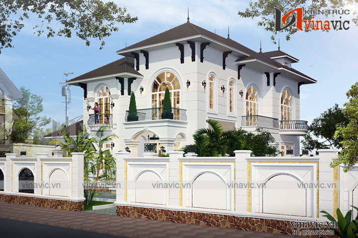 Phối cảnh góc nhìn khác thiết kế nhà 3 tầng có tầng lửng