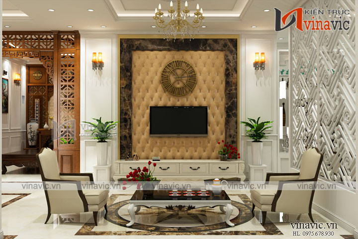 Trọn vẹn mẫu nội thất biệt thự 1 tầng tân cổ điển sang trọng NTBT1610