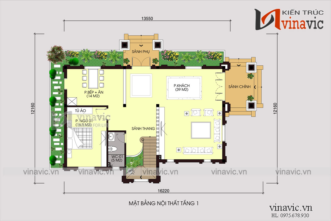 Mặt bằng tầng 1 Mẫu thiết kế nhà 2 tầng 1 tum 