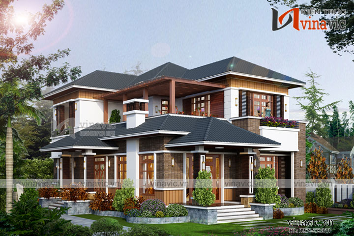 Phối cảnh tổng thể thiết kế nhà 2 tầng 3 phòng ngủ