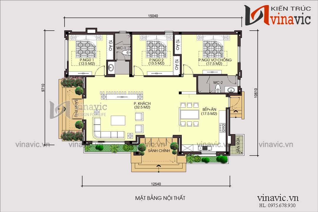 Mẫu thiết kế biệt thự 1 tầng mái thái hiện đại BT1691