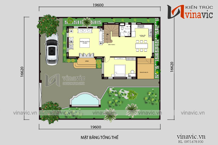 Tổng thể thiết kế mẫu nhà 2 tầng diện tích rộng 9m sâu 14m 4 phòng ngủ