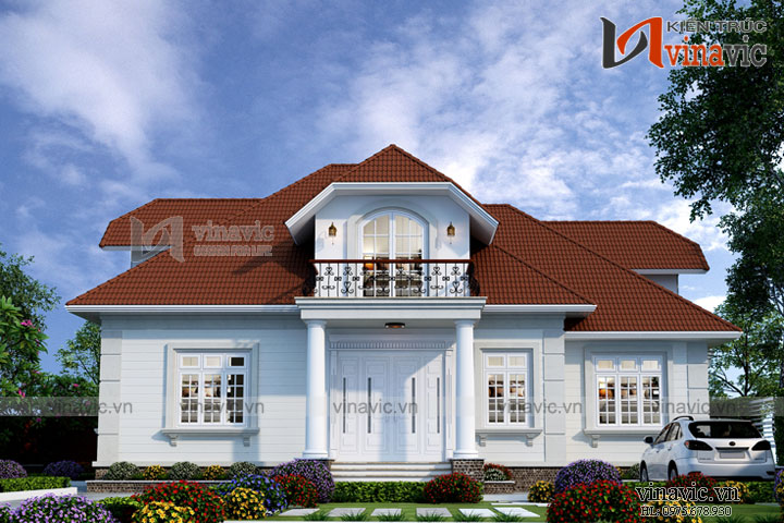 Biệt thự 1 tầng 1 tum mái thái đẹp tân cổ điển