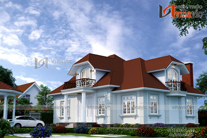 View góc phải mẫu nhà 3 gian đẹp cổ điển 