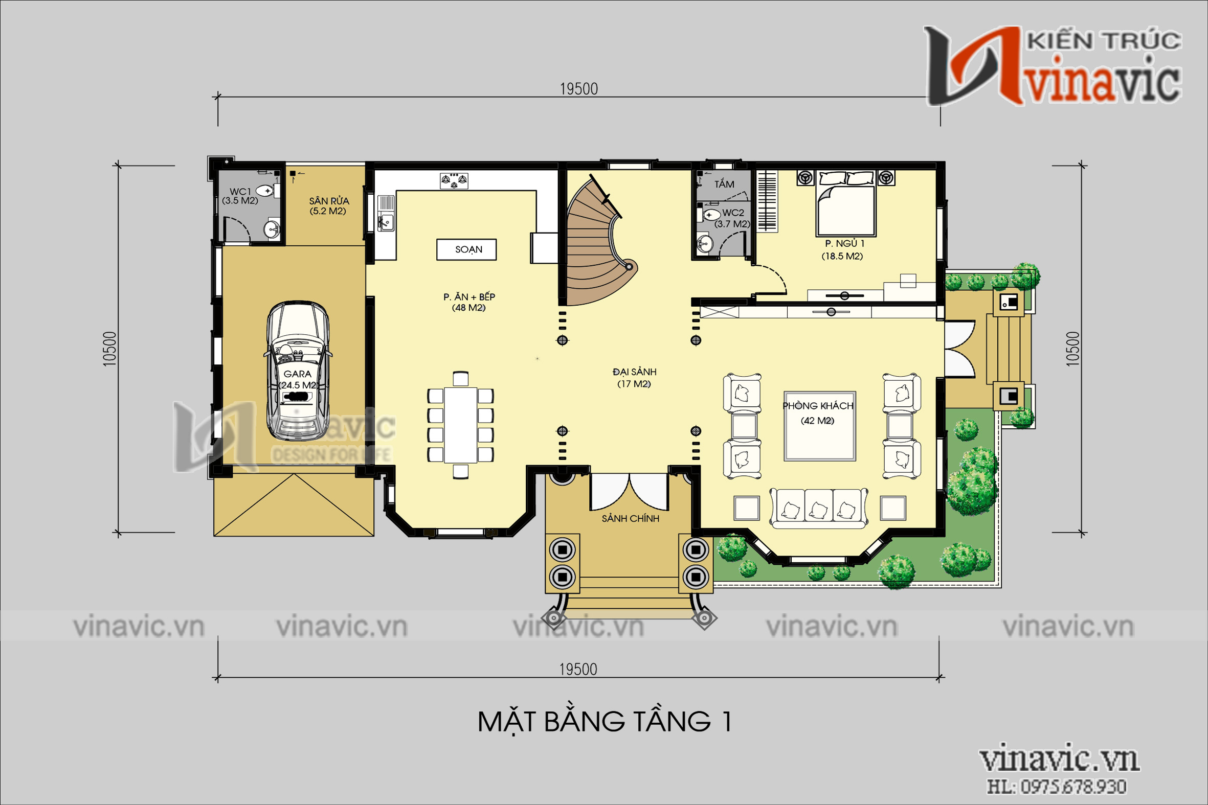 Mặt bằng tầng 1 Mẫu nhà đẹp 2 tầng mặt tiền 20m