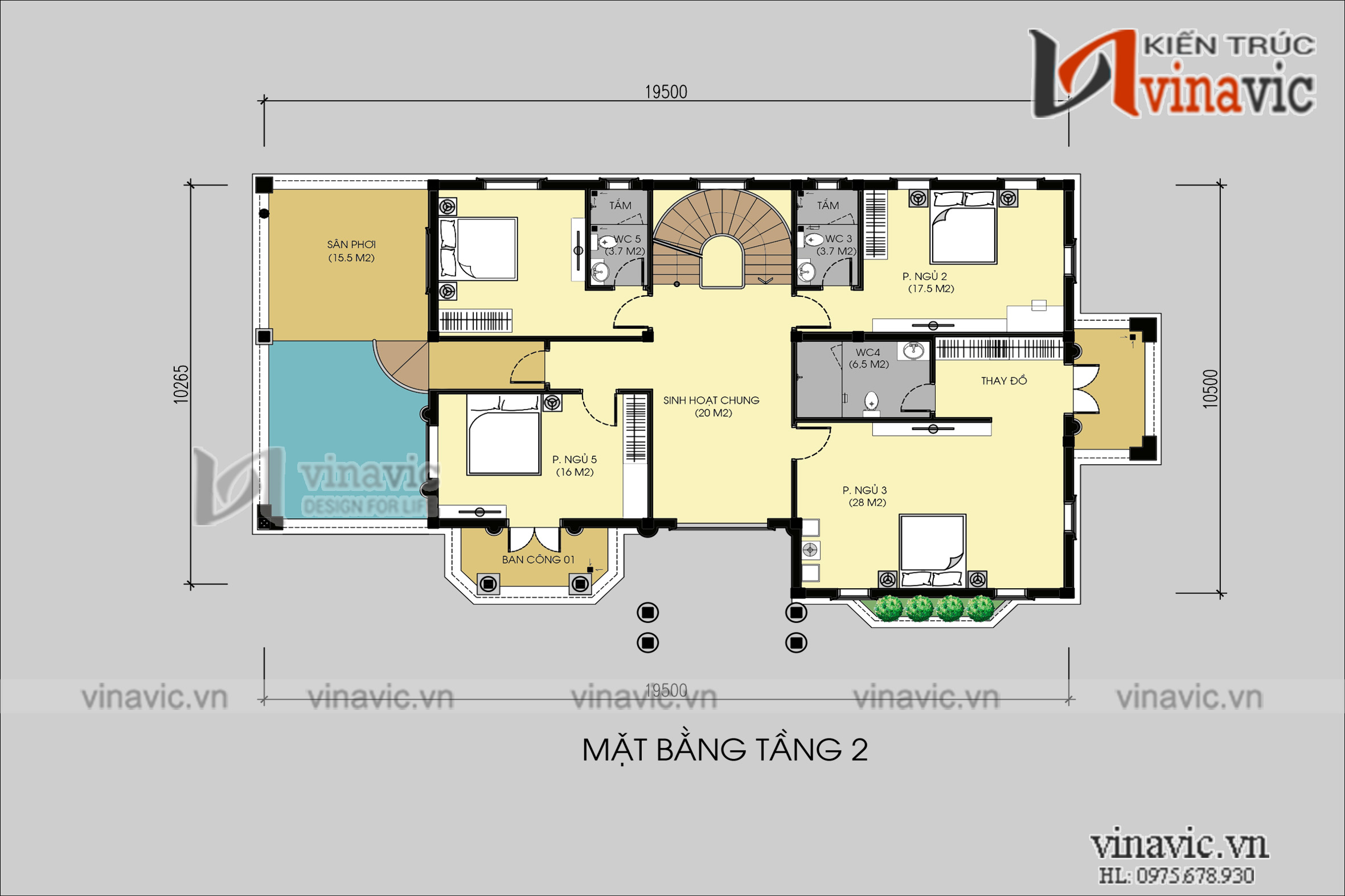 Mặt bằng tầng 2 Mẫu nhà đẹp 2 tầng mặt tiền 20m