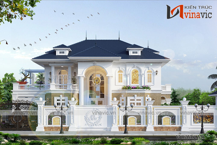 Phối cảnh góc nhìn khác Mẫu nhà đẹp 2 tầng mặt tiền 20m