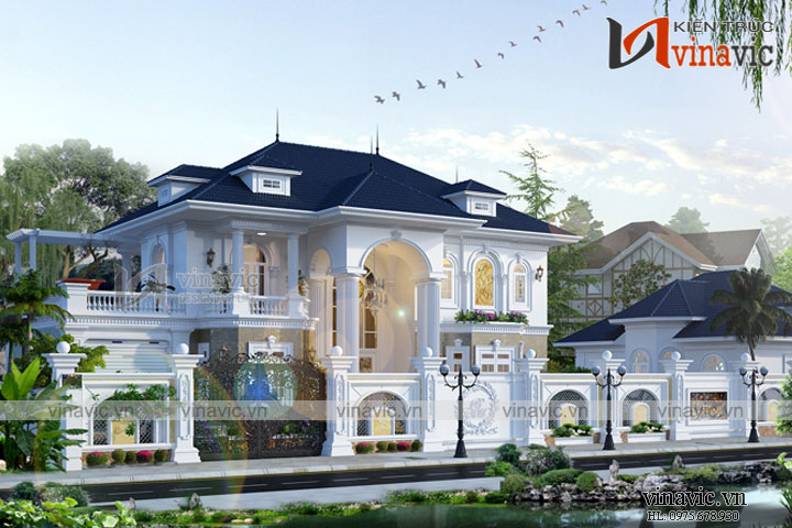 Phối cảnh góc nhìn khác Mẫu nhà đẹp 2 tầng mặt tiền 20m