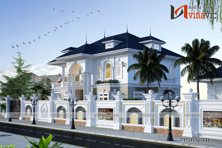 Phối cảnh góc nhìn khác Mẫu nhà đẹp 2 tầng mặt tiền 20m