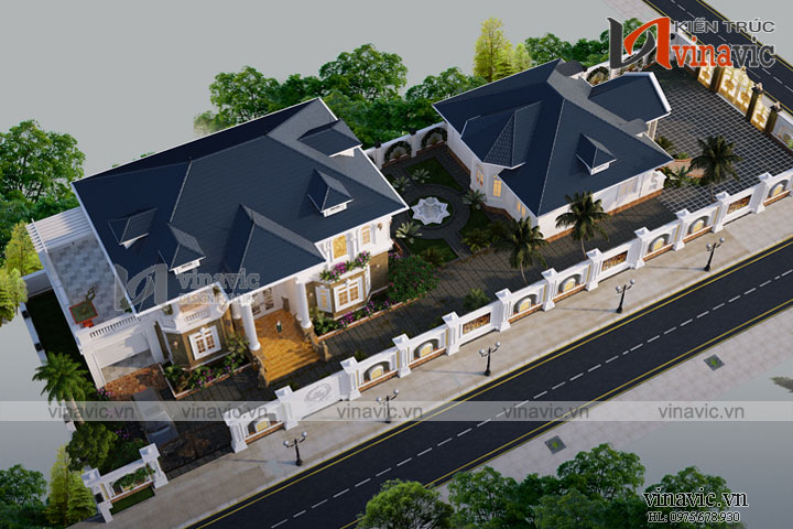 Bản thiết kế biệt thự 2 tầng kiểu pháp đẹp ấn tượng khi nhìn từ trên cao xuống