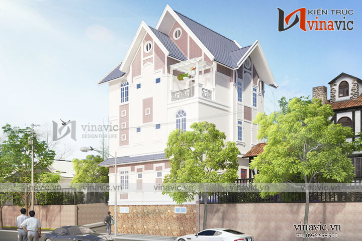 Phối cảnh Kiểu nhà đẹp 3 tầng 4 phòng ngủ