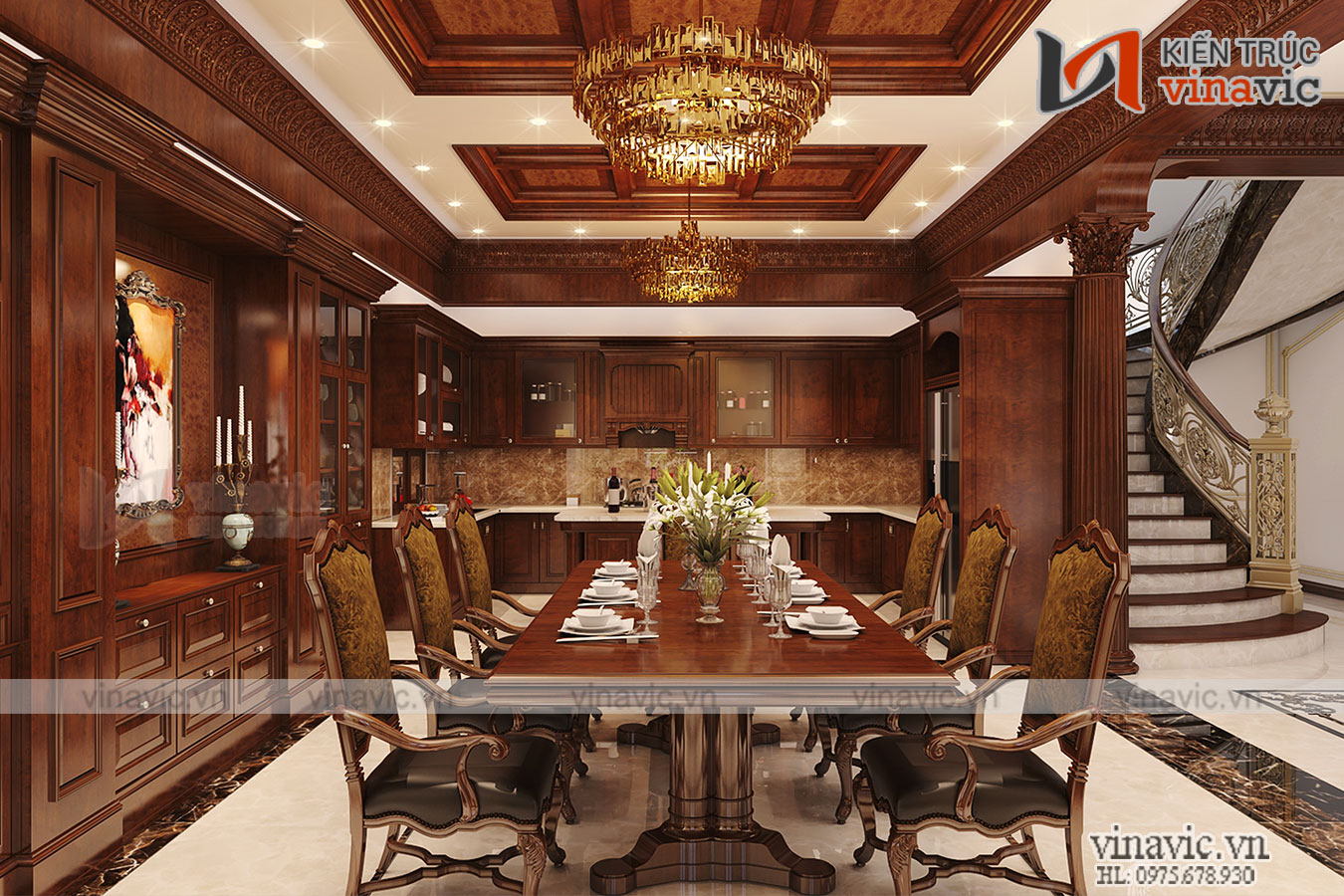 Nội thất phòng ăn mẫu nhà đẹp 2 tầng mặt tiền 20m