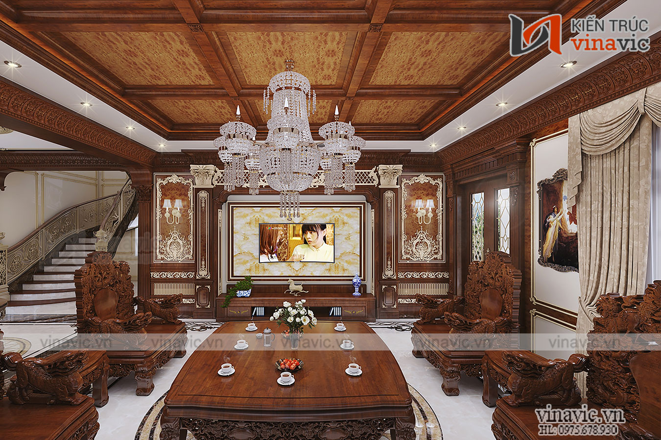 Nội thất phòng khách mẫu nhà đẹp 2 tầng mặt tiền 20m