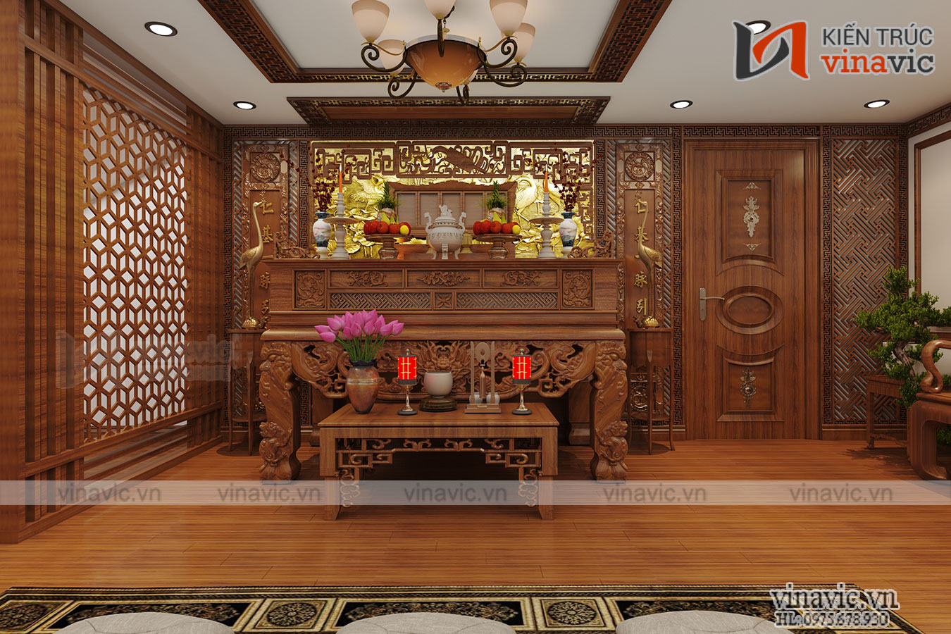 Nội thất phòng thờ mẫu nhà đẹp 2 tầng mặt tiền 20m