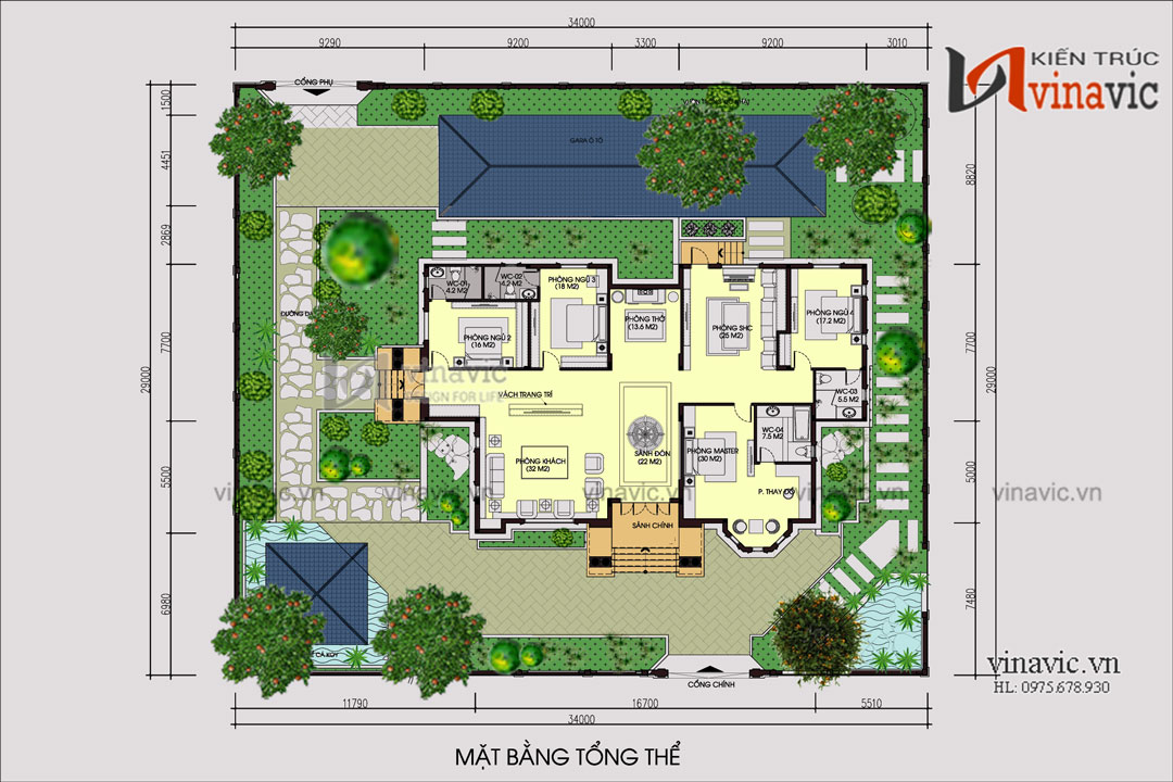Thiết kế nhà vườn 280m2 4 phòng ngủ mặt tiền 16m ở Hậu Giang BT1804 Thiết kế nhà vườn 280m2 4 phòng ngủ mặt tiền 16m ở Hậu Giang BT1804