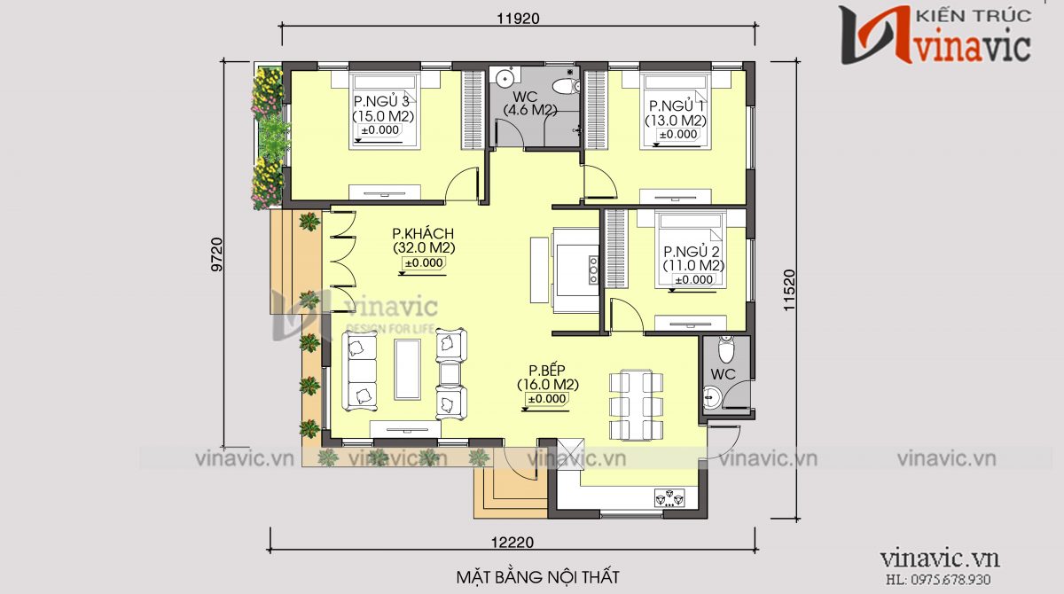 Mặt bằng mẫu nhà biệt thự đẹp 1 tầng hiện đại