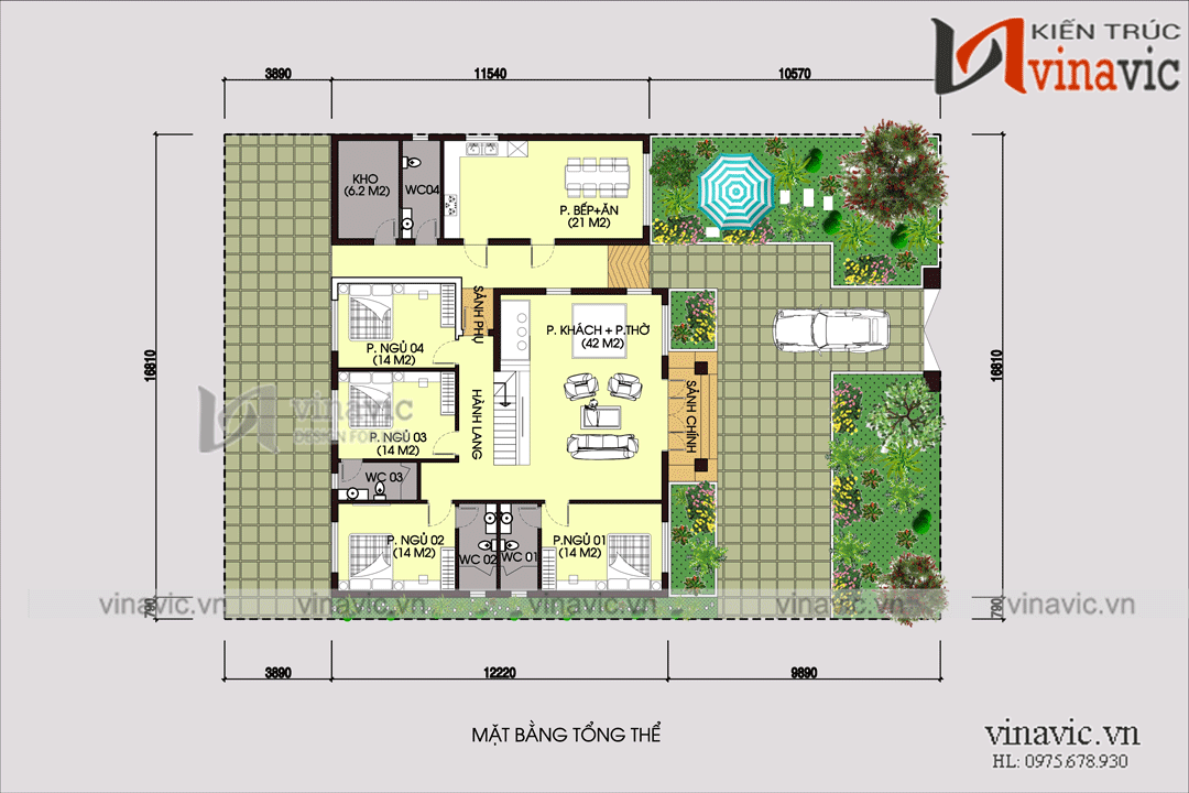Mặt bằng công năng mẫu nhà cấp 4 đẹp hiện đại mái thái