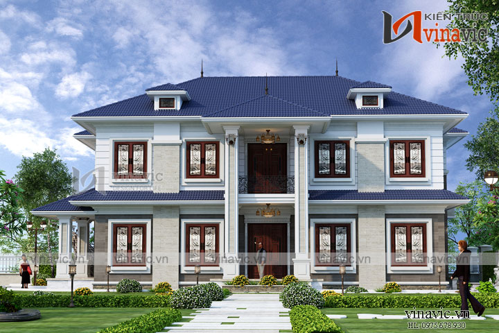 Mặt tiền mẫu thiết kế biệt thự 2 tầng 5 phòng ngủ