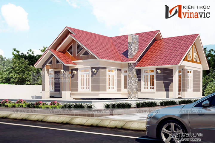 Phối cảnh mặt bên thiết kế nhà cấp 4 đẹp hiện đại ở nông thôn 