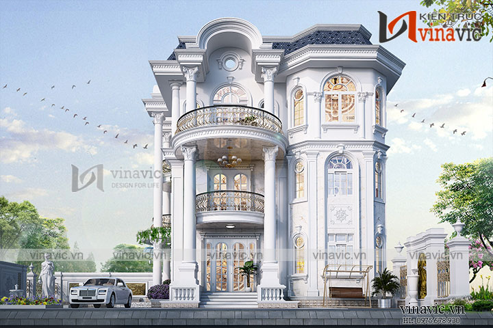 Góc phối chính diện mặt tiền chính mẫu dinh thự cổ điển 2 mặt tiền  