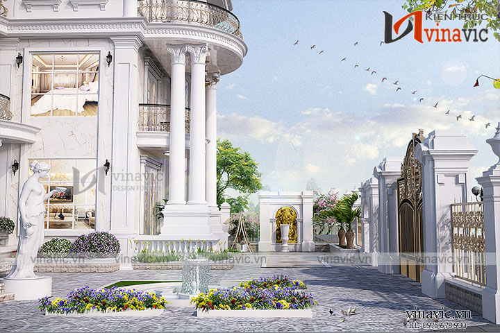 Cận cảnh một góc sân vườn nhà đẹp dinh thự châu Âu cổ  