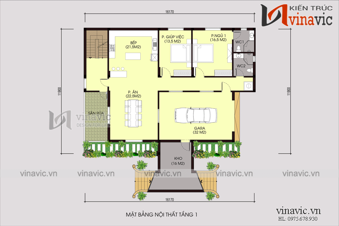 Biệt thự nhà vườn đẹp 1 tầng thiết kế cao cấp BT1820