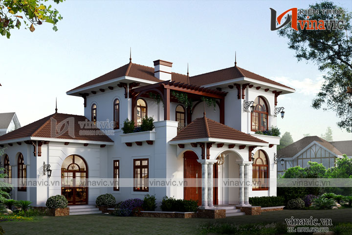 Tổng quan mẫu nhà biệt thự đẹp 2 tầng 140m2 mái thái