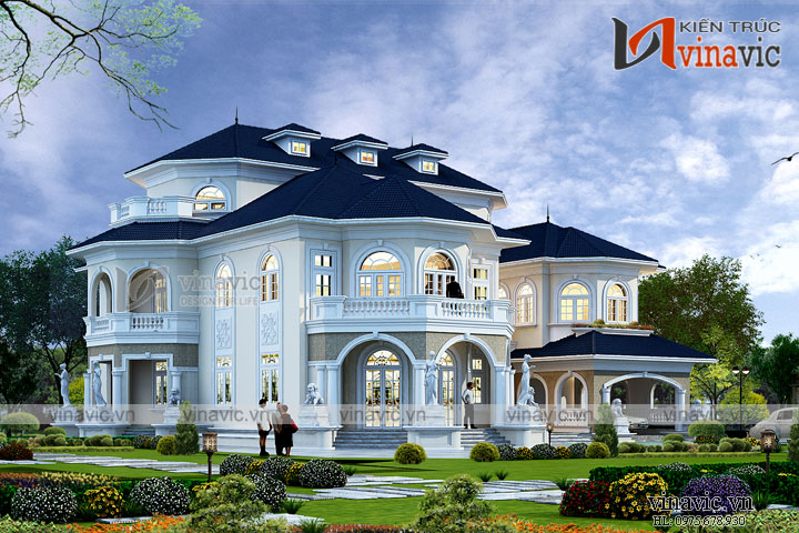 phối cảnh mẫu dinh thự 1 trệt 2 lầu cao cấp