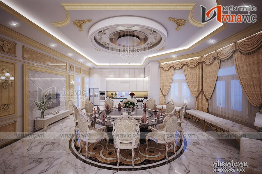 bếp ăn mẫu nhà dinh thự 1 trệt 2 lầu