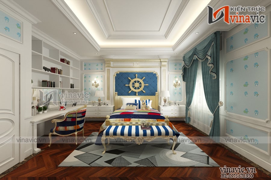 không gian phòng ngủ mẫu nhà dinh thự 1 trệt 2 lầu