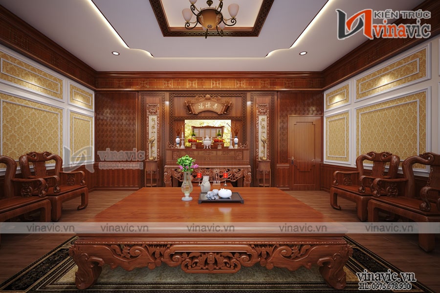 không gian phòng thờ mẫu nhà dinh thự 1 trệt 2 lầu