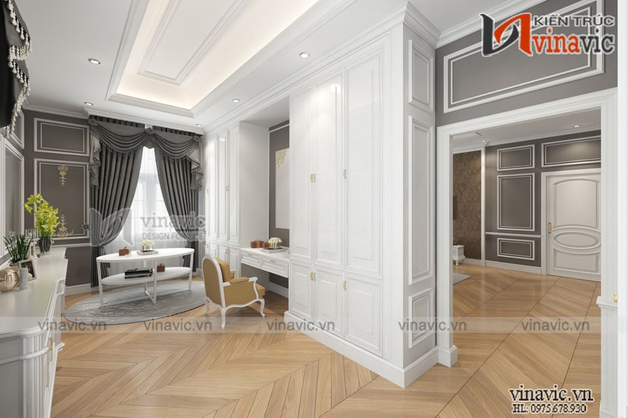không gian phòng thay đồ mẫu nhà dinh thự 1 trệt 2 lầu