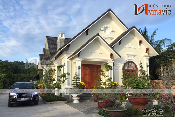 Mặt tiền hoàn thiện mẫu nhà 1 tầng 3 phòng ngủ đẹp sang trọng