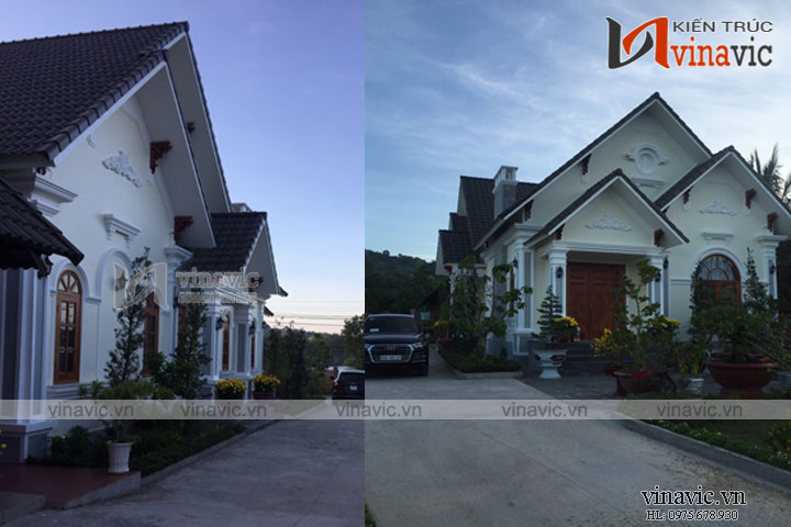 Mặt bên hoàn thiện mẫu nhà cấp 4 1 tầng tân cổ điển 