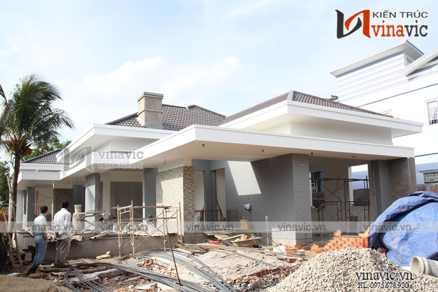 Hoàn thiện mẫu biệt thự 1 tầng hiện đại tuyệt đẹp ở miền quê sông nước Tiền Giang TCBT1829