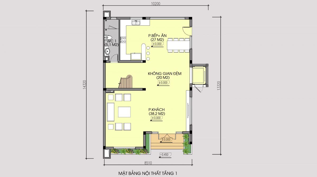 Mặt bằng tầng 1 mẫu thiết kế cải tạo biệt thự 3 tầng kiến trúc hiện đại