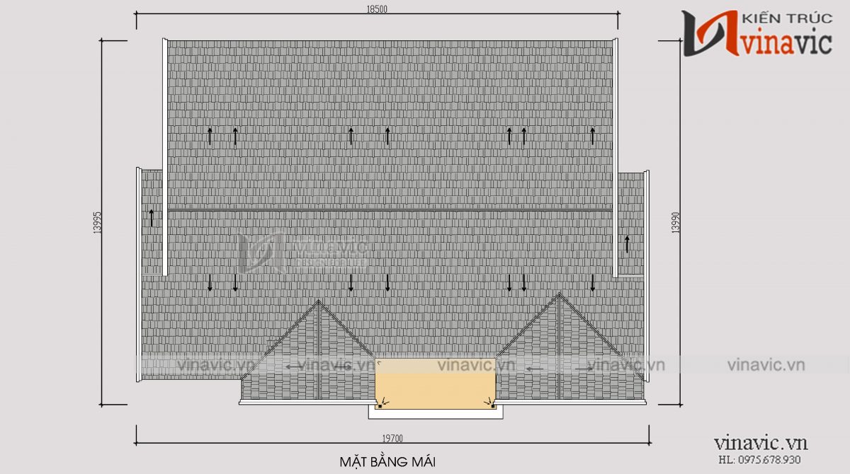 Mặt bằng mái mẫu biệt thự vườn 1 tầng 4 phòng ngủ